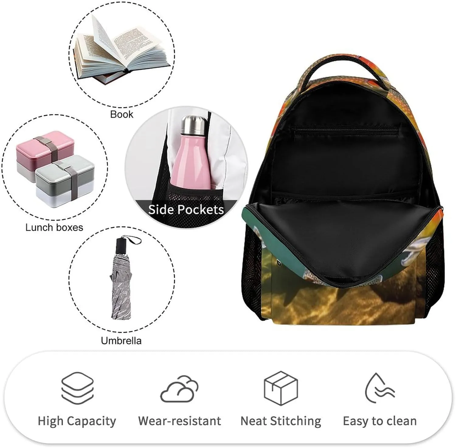 Laptop Backpack for Travel Daypack Computer Bag Work Brook Trout Fly Fishing Back Pack Nurse Bag for Hiking