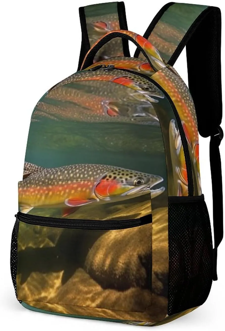 Laptop Backpack for Travel Daypack Computer Bag Work Brook Trout Fly Fishing Back Pack Nurse Bag for Hiking