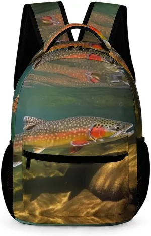 Laptop Backpack for Travel Daypack Computer Bag Work Brook Trout Fly Fishing Back Pack Nurse Bag for Hiking
