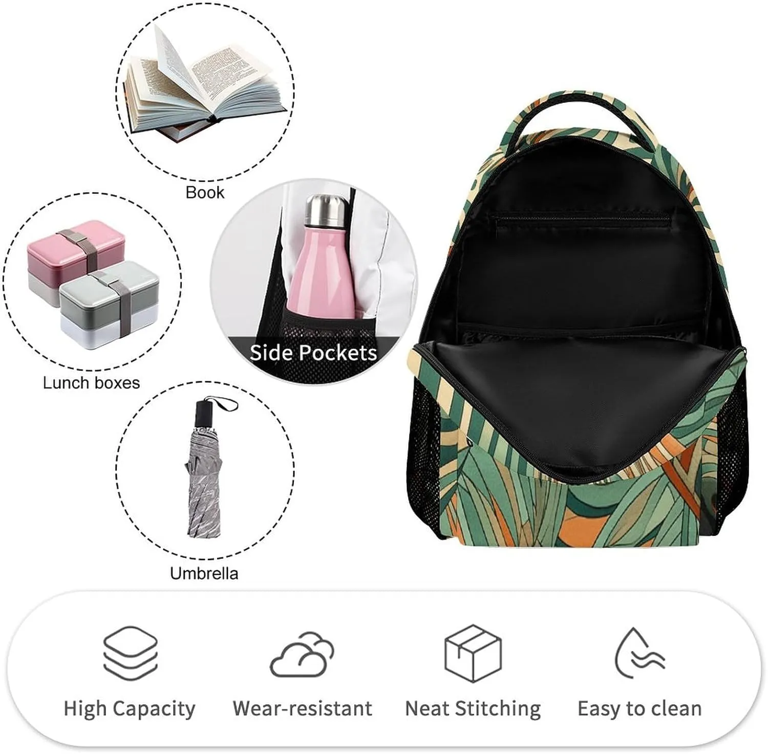 Laptop Backpack for Travel Daypack Computer Bag Work Green Decorative Pattern Back Pack Nurse Bag for Hiking