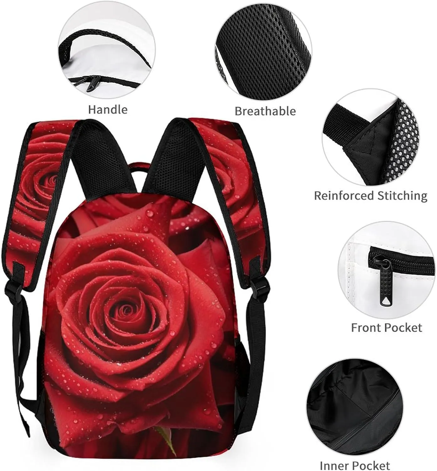Laptop Backpack for Travel Daypack Computer Bag Work Red Rose Back Pack Nurse Bag for Hiking