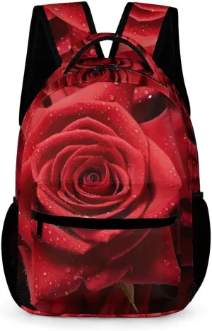 Laptop Backpack for Travel Daypack Computer Bag Work Red Rose Back Pack Nurse Bag for Hiking