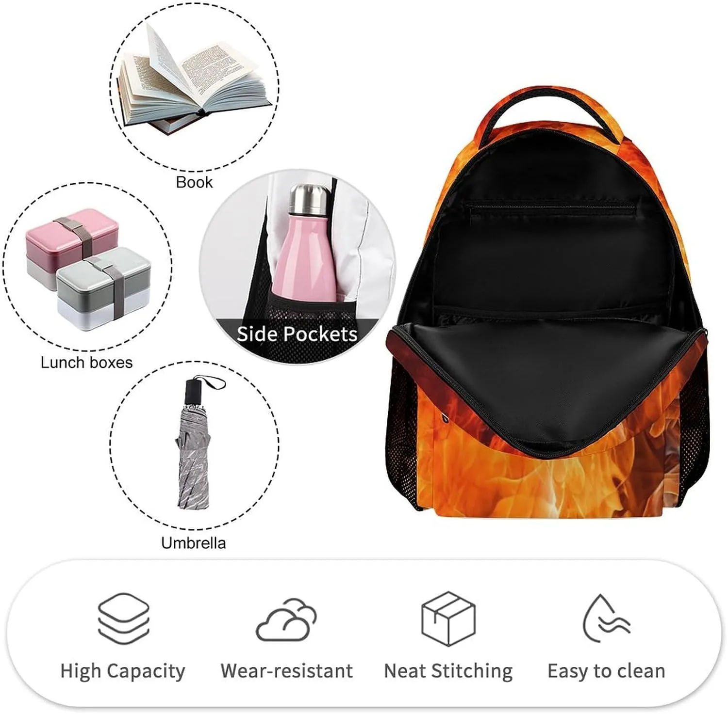 Laptop Backpack for Travel Daypack Computer Bag Work Roaring Flame Back Pack Nurse Bag for Hiking