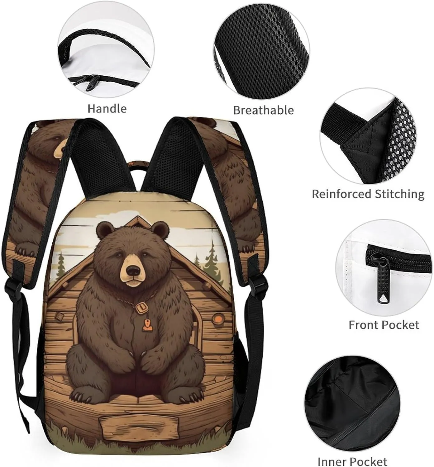 Laptop Backpack for Travel Daypack Computer Bag Work Rustic Lodge Bear Back Pack Nurse Bag for Hiking