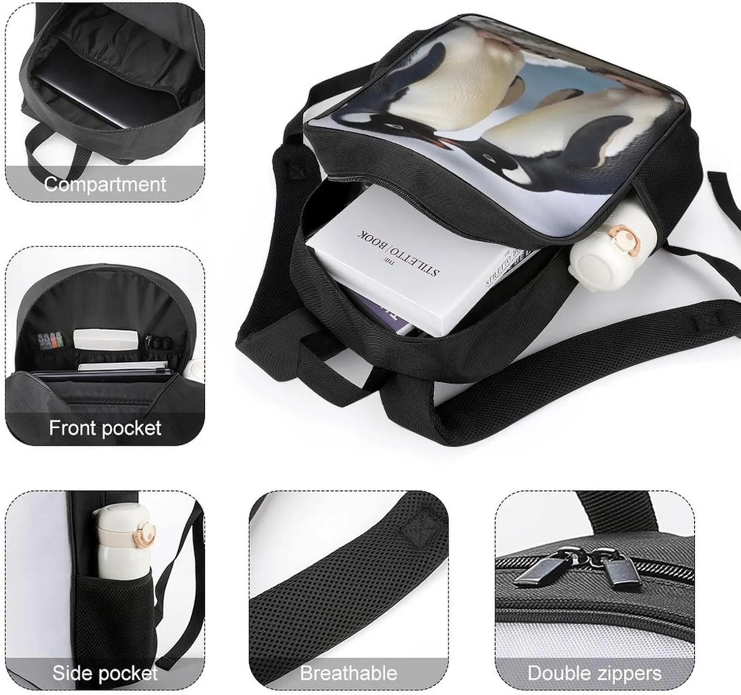 Laptop Backpack for Travel Daypack I Love Penguins Computer Bag Work Back Pack Laptop Bag Casual Nurse Bag