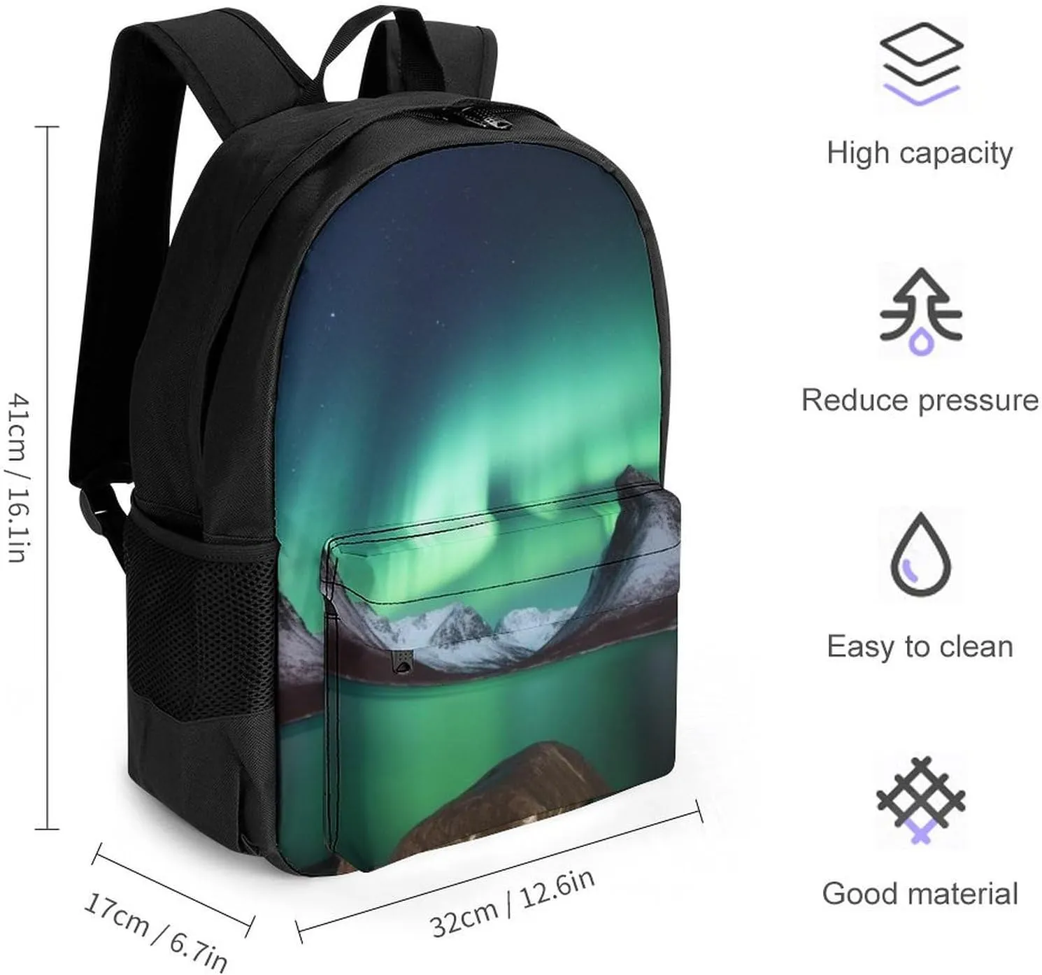 Laptop Backpack for Women Men Daypack Aurora Borealis Backpacks Computer Bag Travel Laptop Bag Casual Work Bag, 42x30.5cm, XB0604116