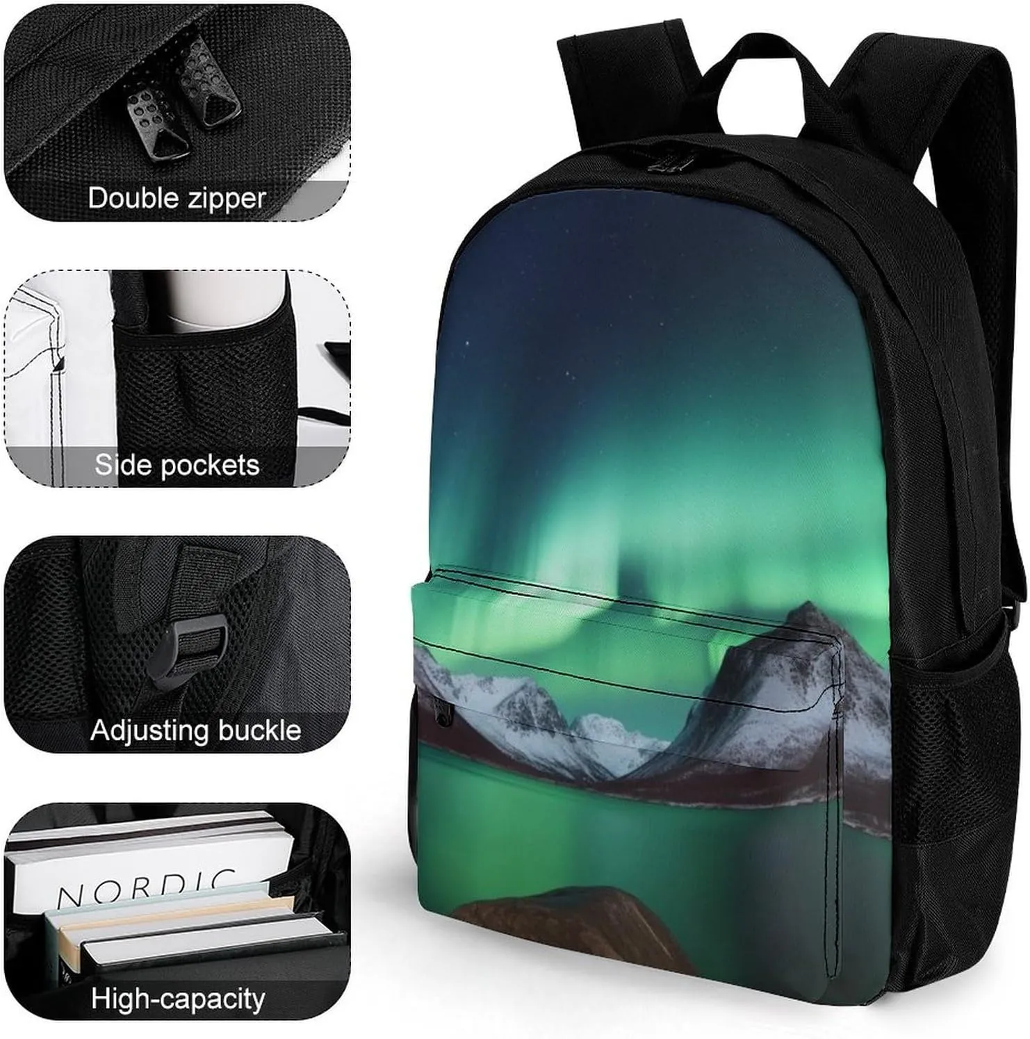 Laptop Backpack for Women Men Daypack Aurora Borealis Backpacks Computer Bag Travel Laptop Bag Casual Work Bag, 42x30.5cm, XB0604116