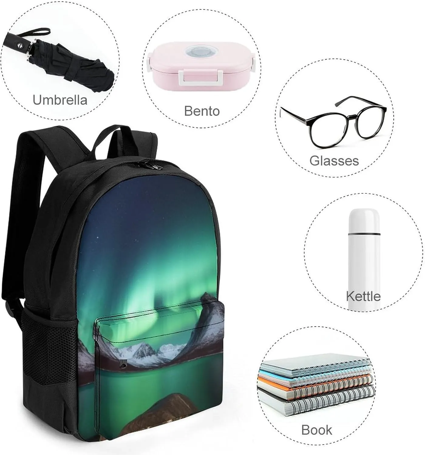 Laptop Backpack for Women Men Daypack Aurora Borealis Backpacks Computer Bag Travel Laptop Bag Casual Work Bag, 42x30.5cm, XB0604116