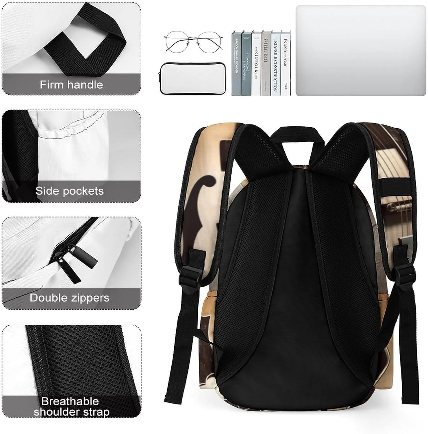 Laptop Backpack for Women Men Daypack Waterproof Guitar Pictures Computer Bag Business Work Bag for Travel