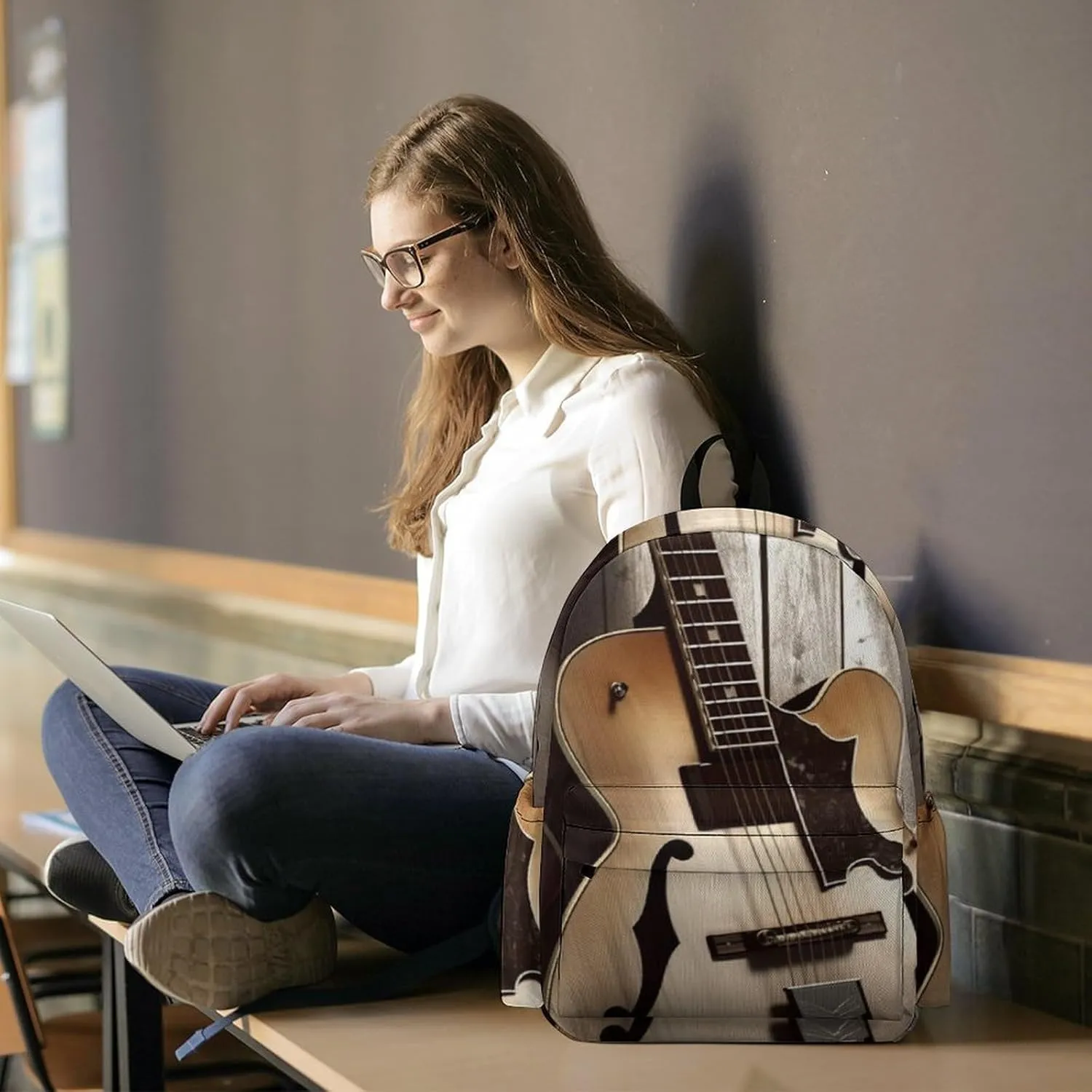 Laptop Backpack for Women Men Daypack Waterproof Guitar Pictures Computer Bag Business Work Bag for Travel