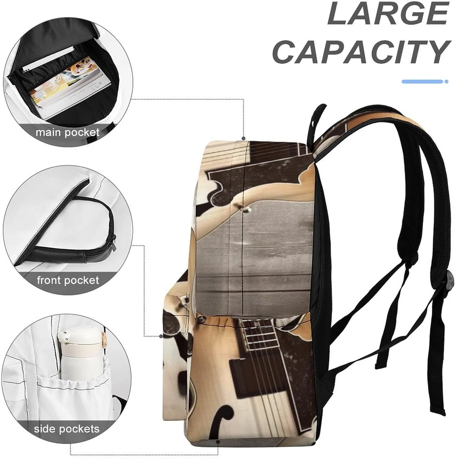 Laptop Backpack for Women Men Daypack Waterproof Guitar Pictures Computer Bag Business Work Bag for Travel