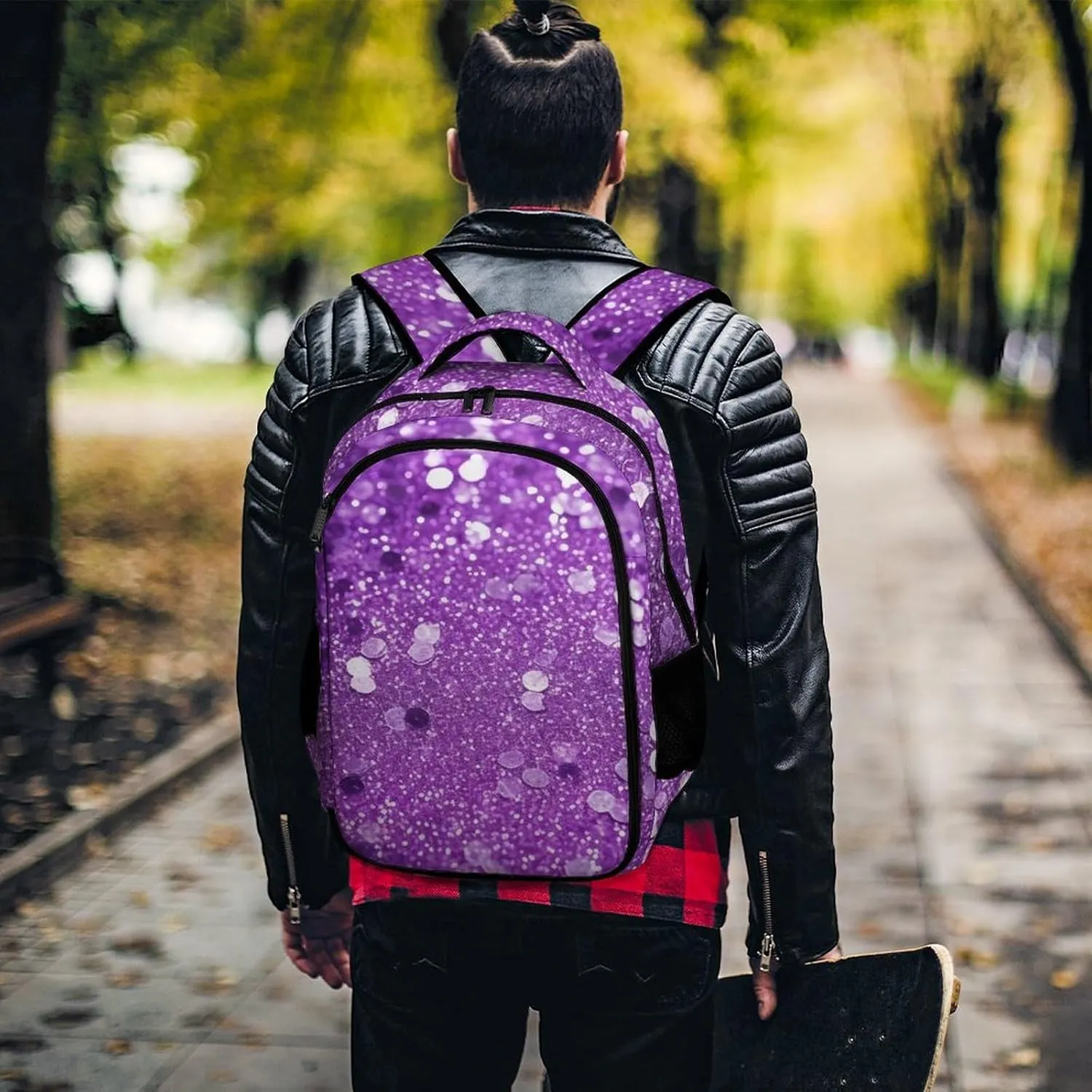 Laptop Backpack for Women Men Daypack Waterproof Sparkling Purple Glitter Computer Bag Business Work Bag for Travel