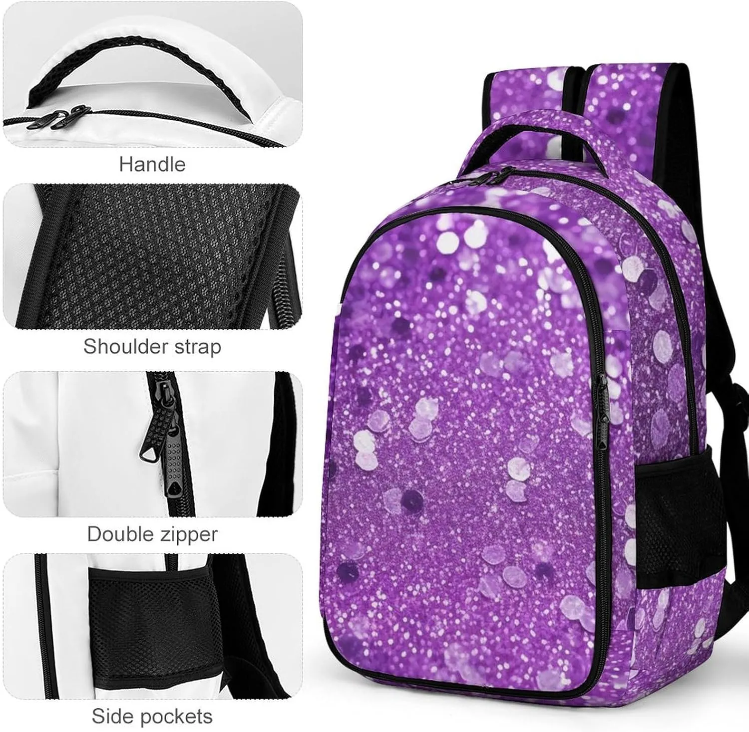 Laptop Backpack for Women Men Daypack Waterproof Sparkling Purple Glitter Computer Bag Business Work Bag for Travel