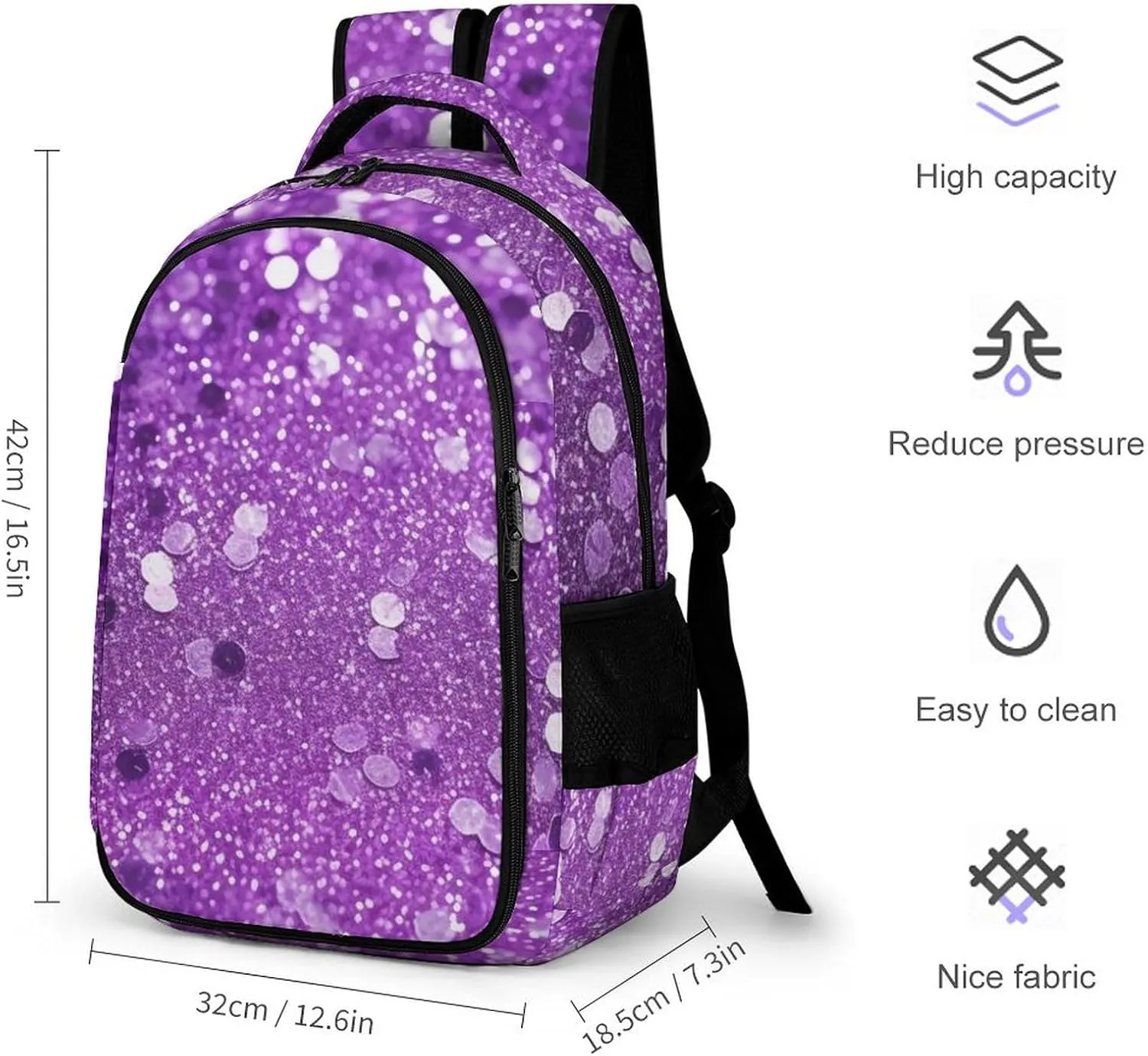 Laptop Backpack for Women Men Daypack Waterproof Sparkling Purple Glitter Computer Bag Business Work Bag for Travel
