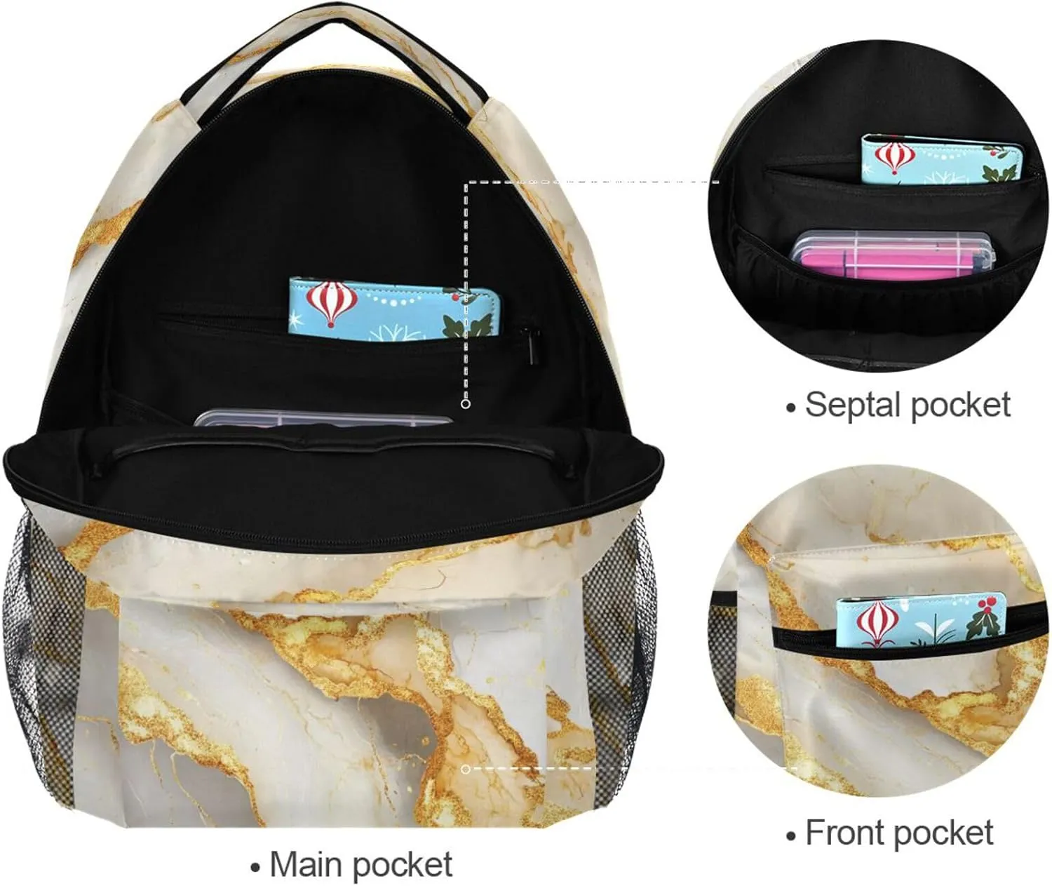 Laptop Backpack for Women Men Waterproof Business Work Bag with Chest Strap for College Work Marble White Yellow