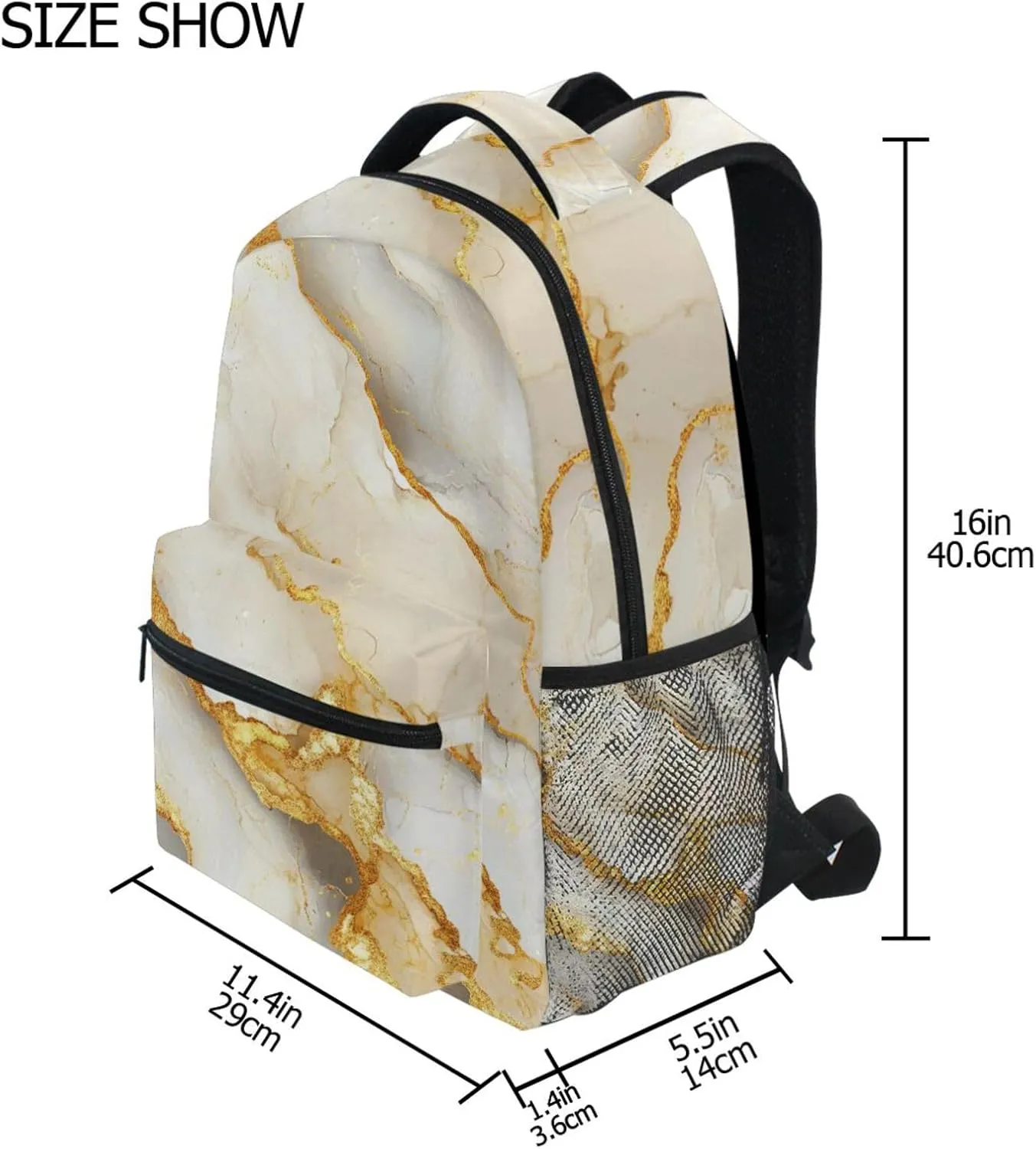 Laptop Backpack for Women Men Waterproof Business Work Bag with Chest Strap for College Work Marble White Yellow