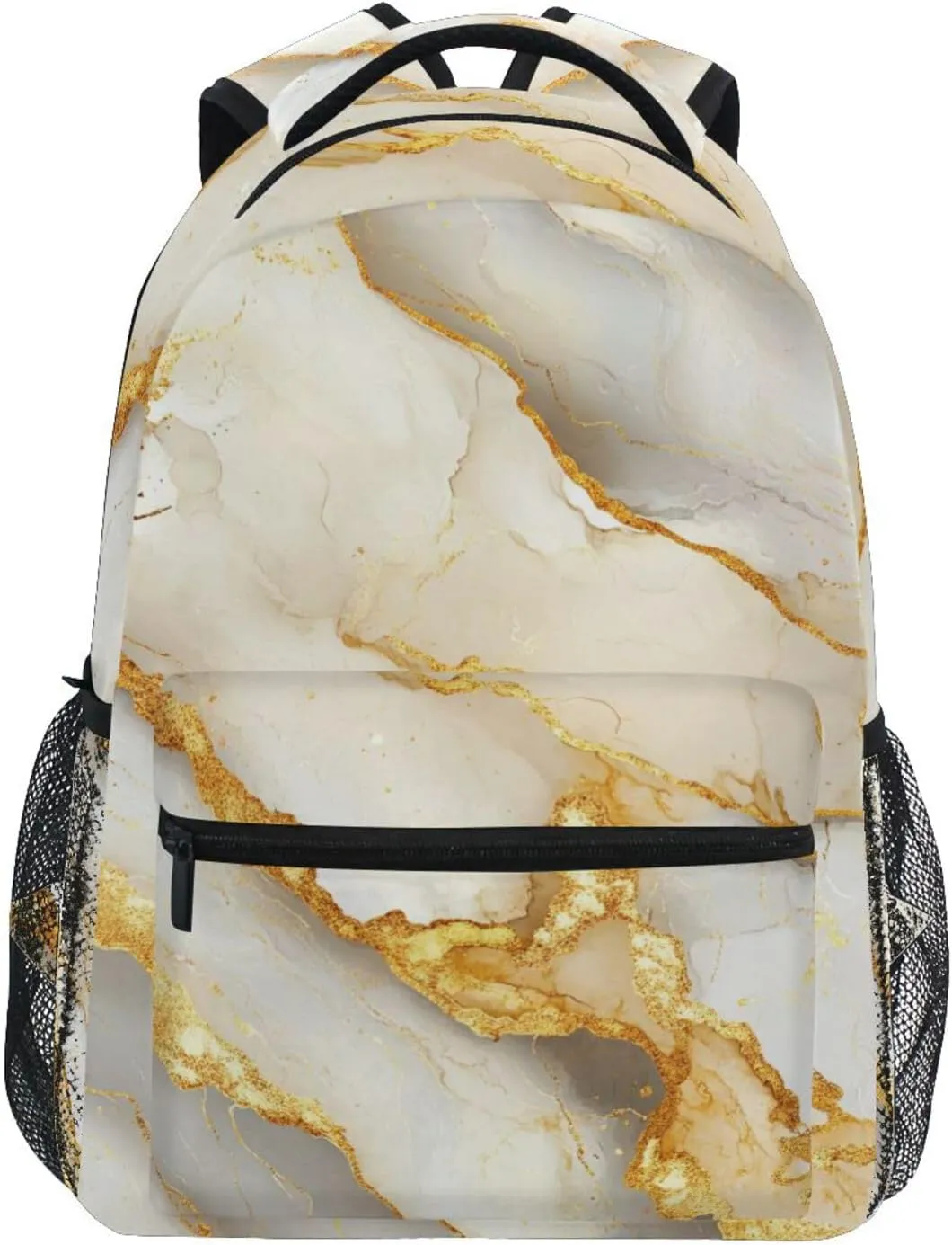 Laptop Backpack for Women Men Waterproof Business Work Bag with Chest Strap for College Work Marble White Yellow
