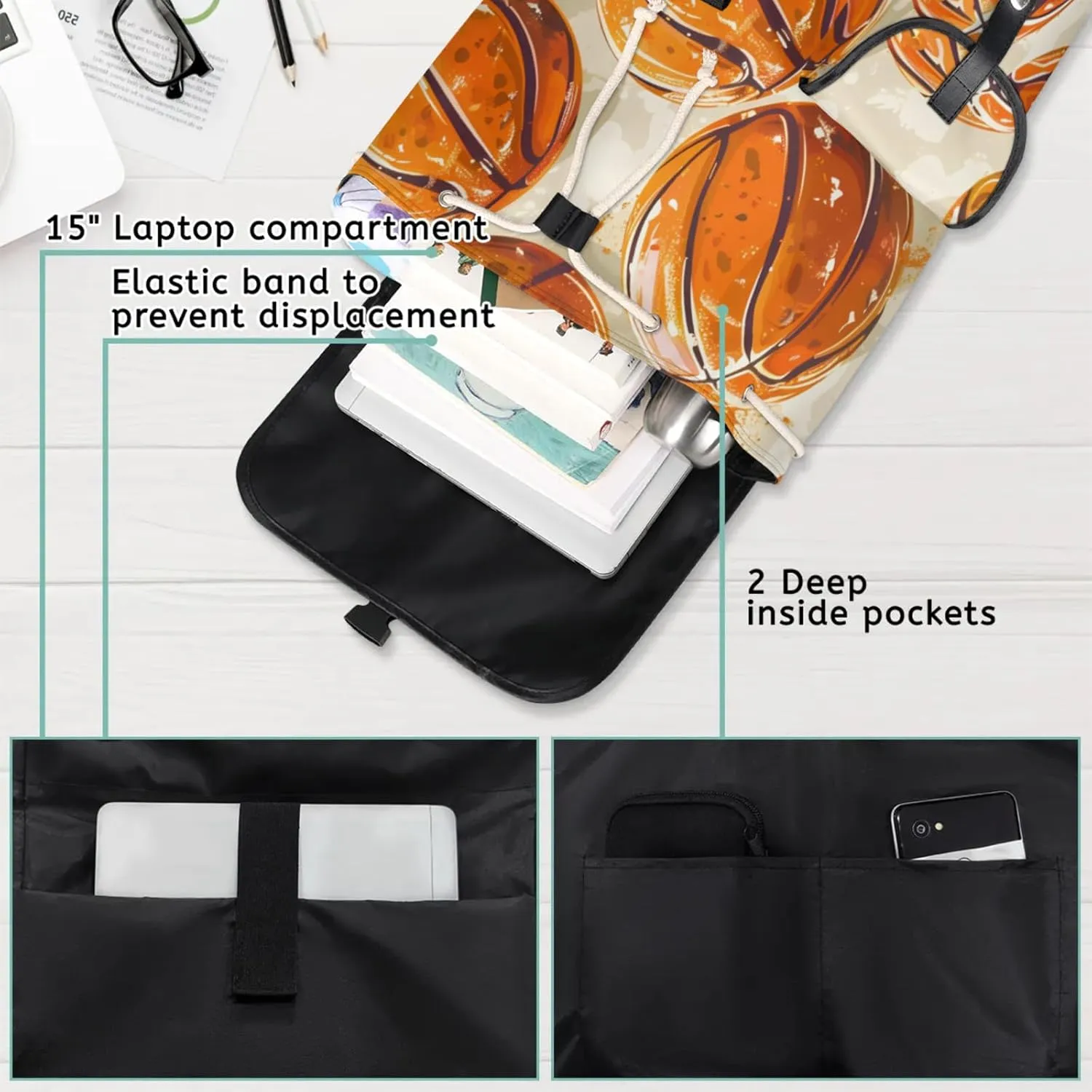 Laptop Backpacks Basketball Print Travel Backpack for Women Work Backpack Computer Bag for Business Travel Fits 15 Inch Laptop