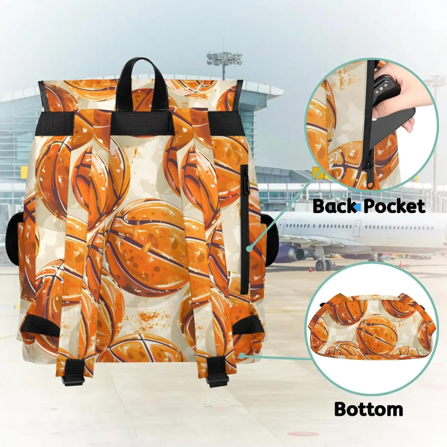 Laptop Backpacks Basketball Print Travel Backpack for Women Work Backpack Computer Bag for Business Travel Fits 15 Inch Laptop