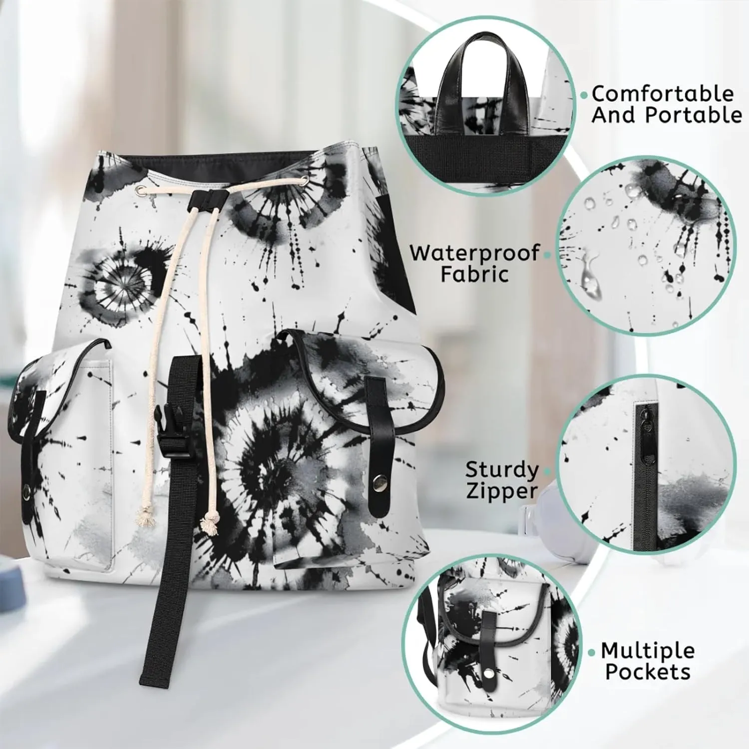 Laptop Backpacks Black Tie Dyeing Travel Backpack for Women Work Backpack Computer Bag for Business Travel Fits 15 Inch Laptop