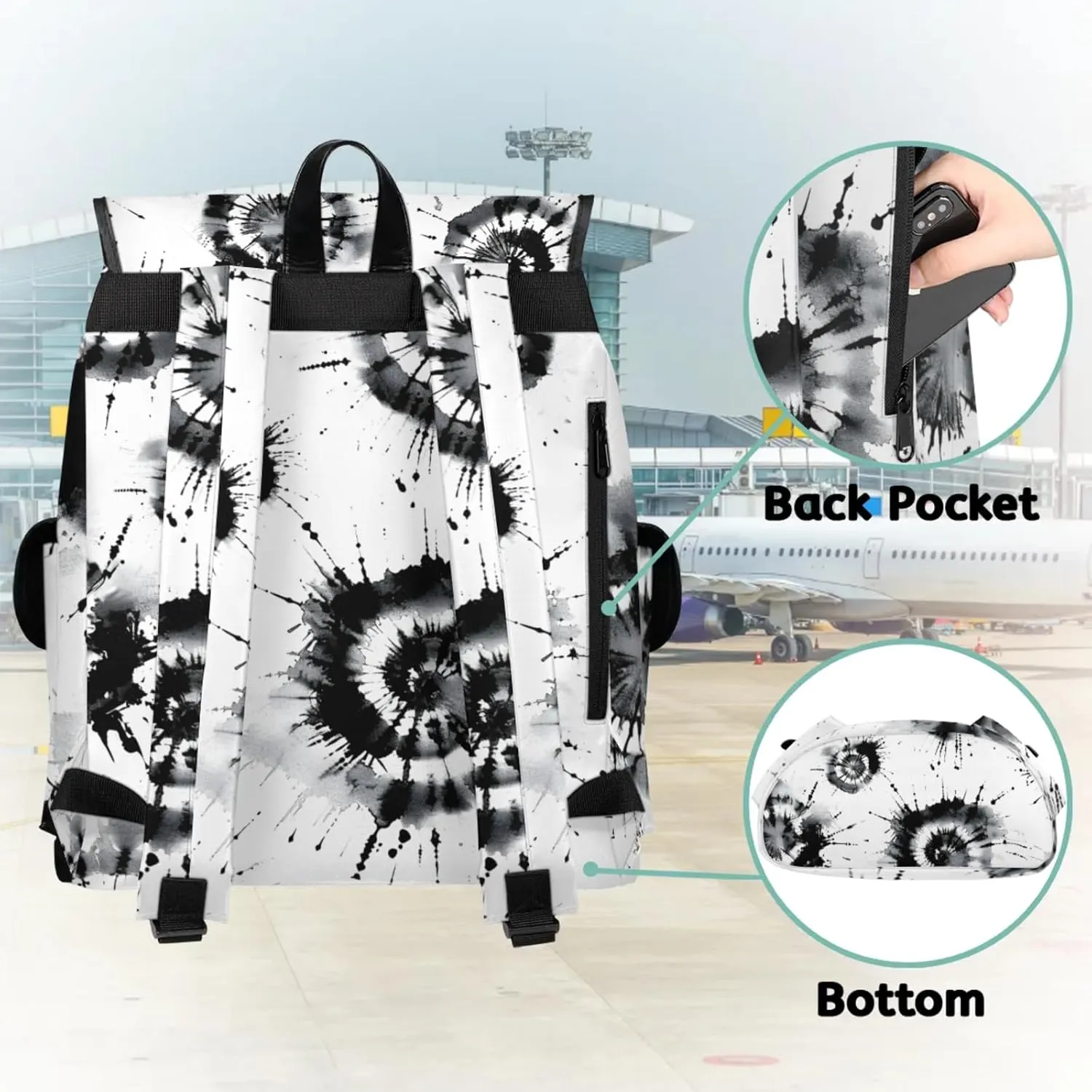 Laptop Backpacks Black Tie Dyeing Travel Backpack for Women Work Backpack Computer Bag for Business Travel Fits 15 Inch Laptop