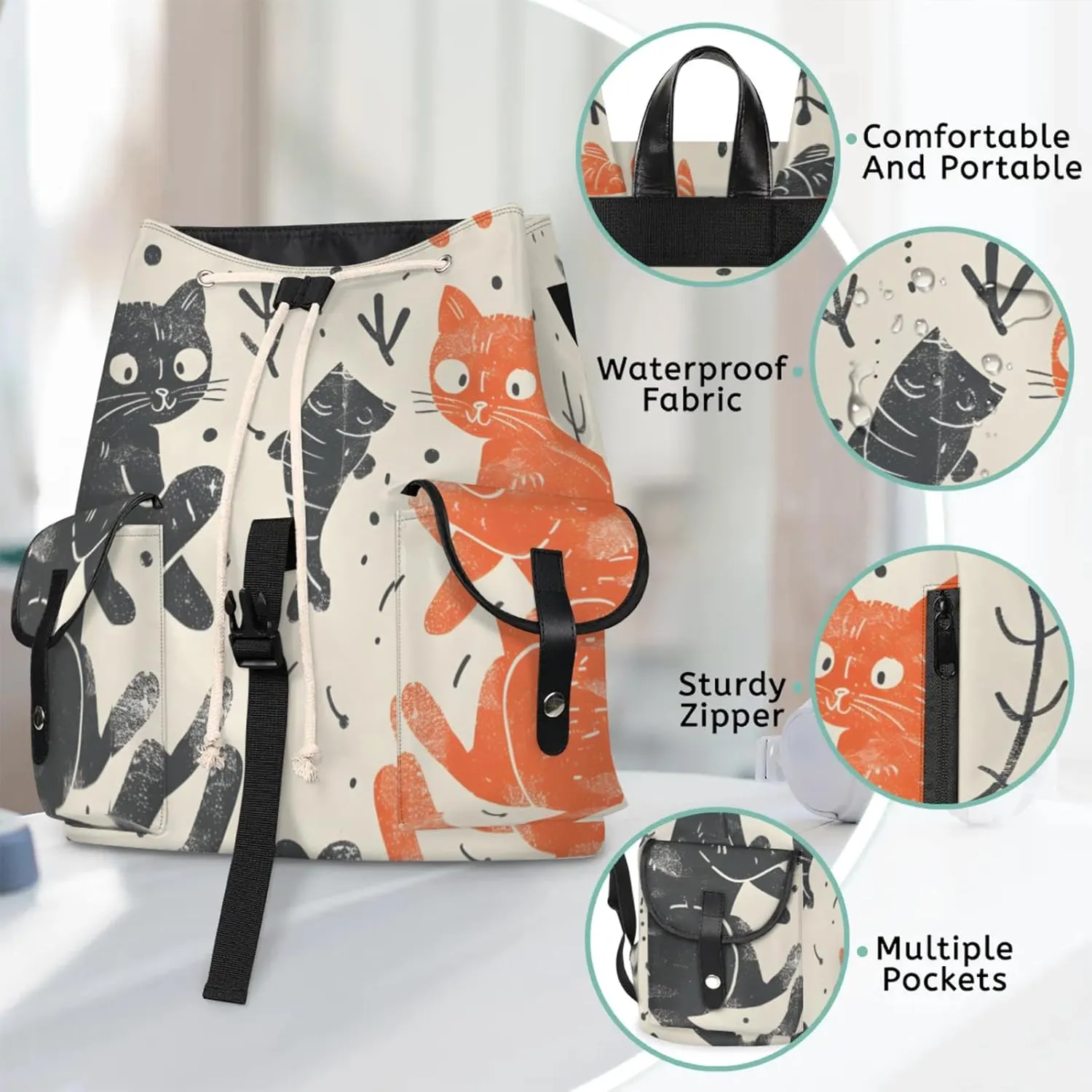 Laptop Backpacks Cats Fish Travel Backpack for Women Work Backpack Computer Bag for Business Travel Fits 15 Inch Laptop