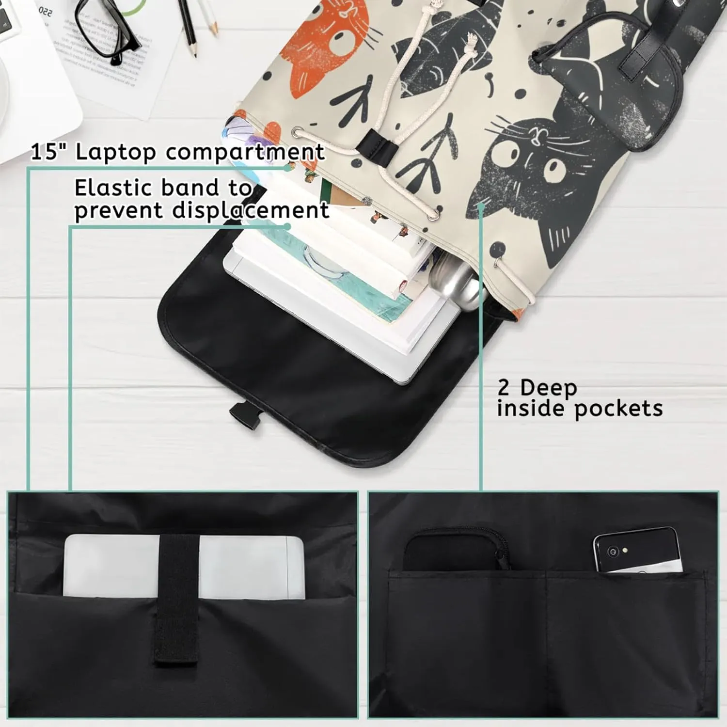 Laptop Backpacks Cats Fish Travel Backpack for Women Work Backpack Computer Bag for Business Travel Fits 15 Inch Laptop