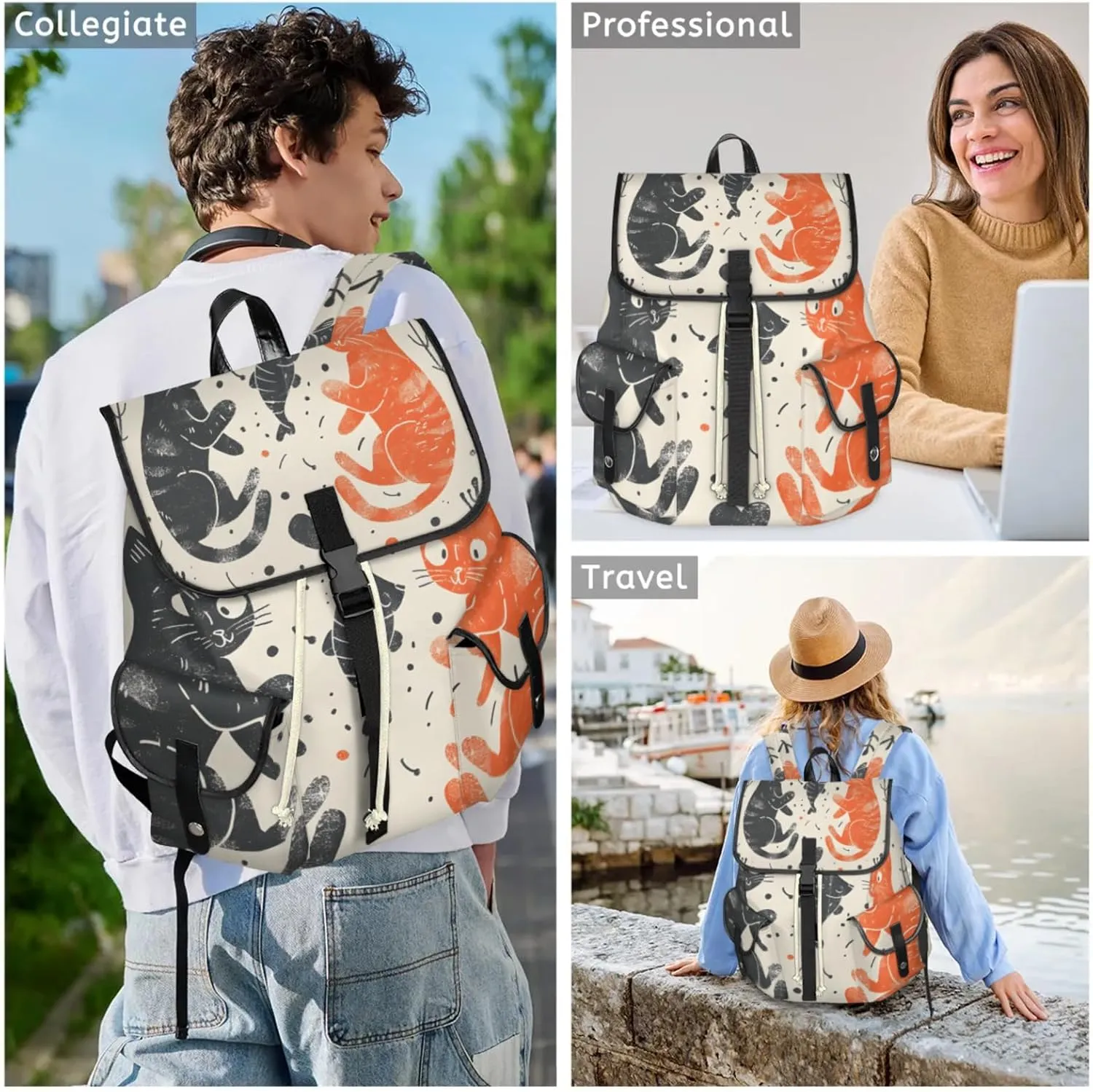 Laptop Backpacks Cats Fish Travel Backpack for Women Work Backpack Computer Bag for Business Travel Fits 15 Inch Laptop
