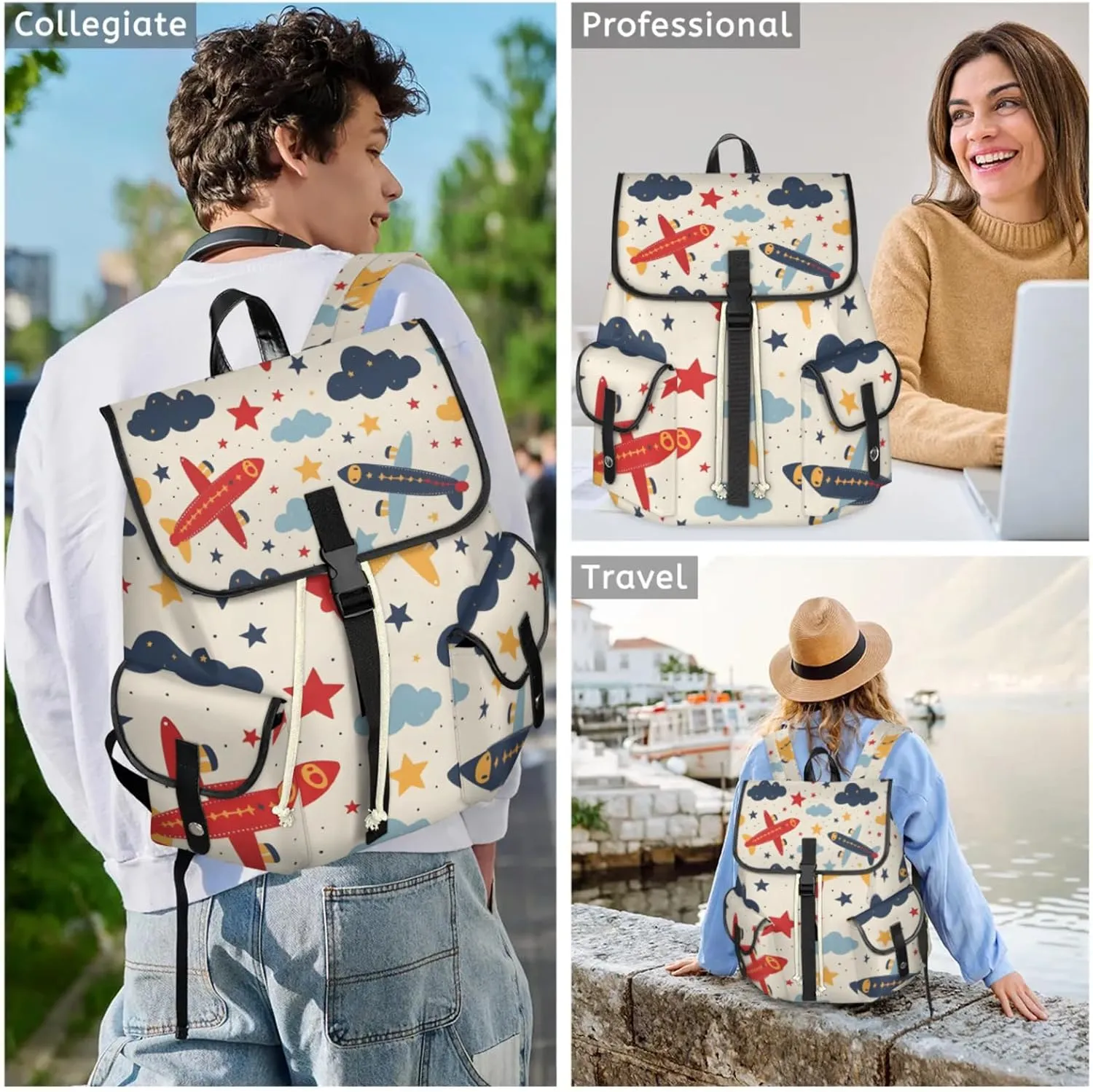 Laptop Backpacks Cute Airplanes Travel Backpack for Women Work Backpack Computer Bag for Business Travel Fits 15 Inch Laptop