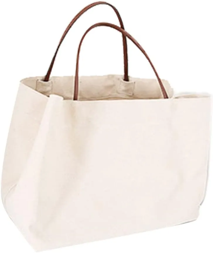 Large Capacity Canvas Beach Bag Simple Tote Handbag for Shopping Grocery Foldable Design White