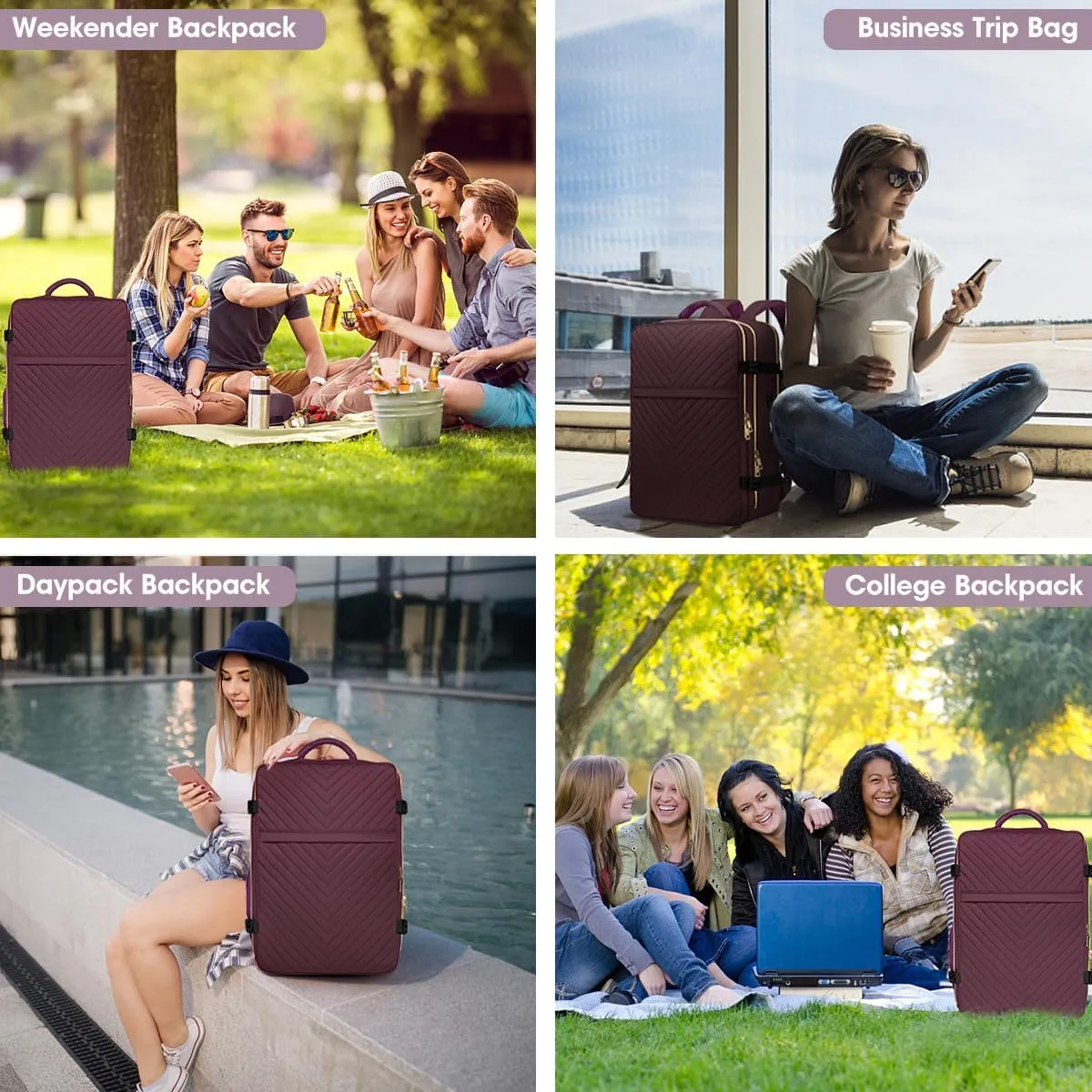 Large Carry On Travel Backpack - Flight Approved Waterproof Luggage Suitcase Backpack Personal Item Size for Women Men Fit 17 Inch Laptop College Overnight Bag Anti-Theft Weekender Daypack Dark Purple