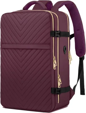 Large Carry On Travel Backpack - Flight Approved Waterproof Luggage Suitcase Backpack Personal Item Size for Women Men Fit 17 Inch Laptop College Overnight Bag Anti-Theft Weekender Daypack Dark Purple