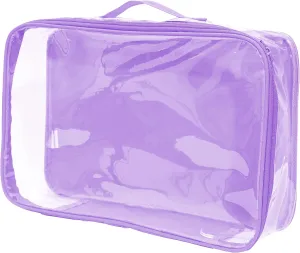 Large Clear Travel Packing Cube/See-Through PVC Organizer for Suitcase/Multipurpose Pouch w/Handle/Dress Shirts, Pants, Cashmere, Sweaters & Seasonal Linen Storage Protection (Lilac)