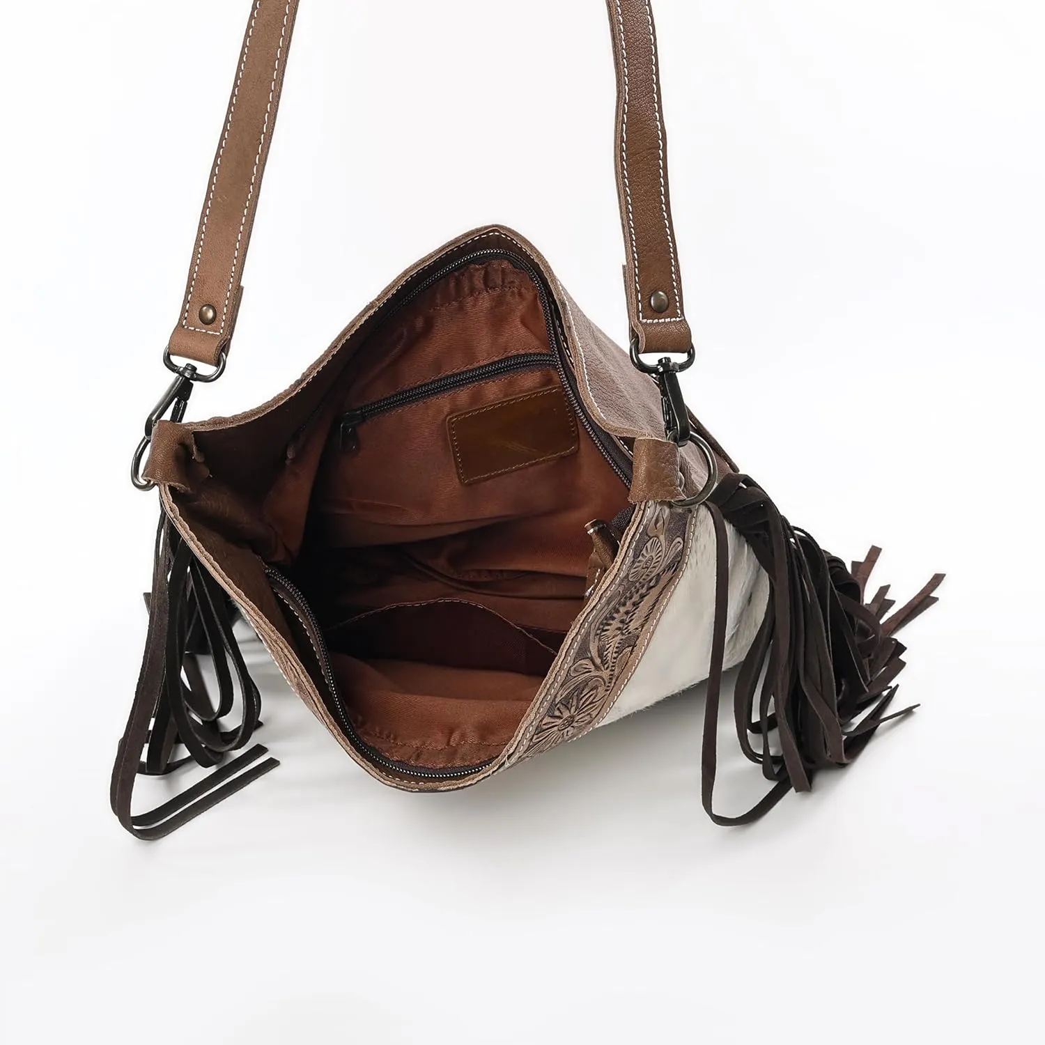 Leather Cross Body Bag Purse for Woman Sling Bag Cowhide Handmade Western Shoulder Bags With Adjustable Strap 12x14 in