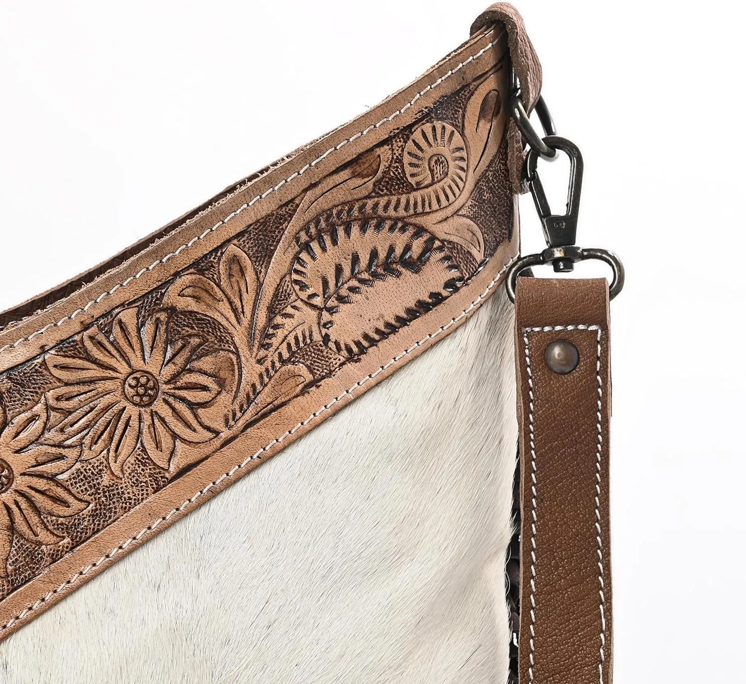 Leather Cross Body Bag Purse for Woman Sling Bag Cowhide Handmade Western Shoulder Bags With Adjustable Strap 12x14 in