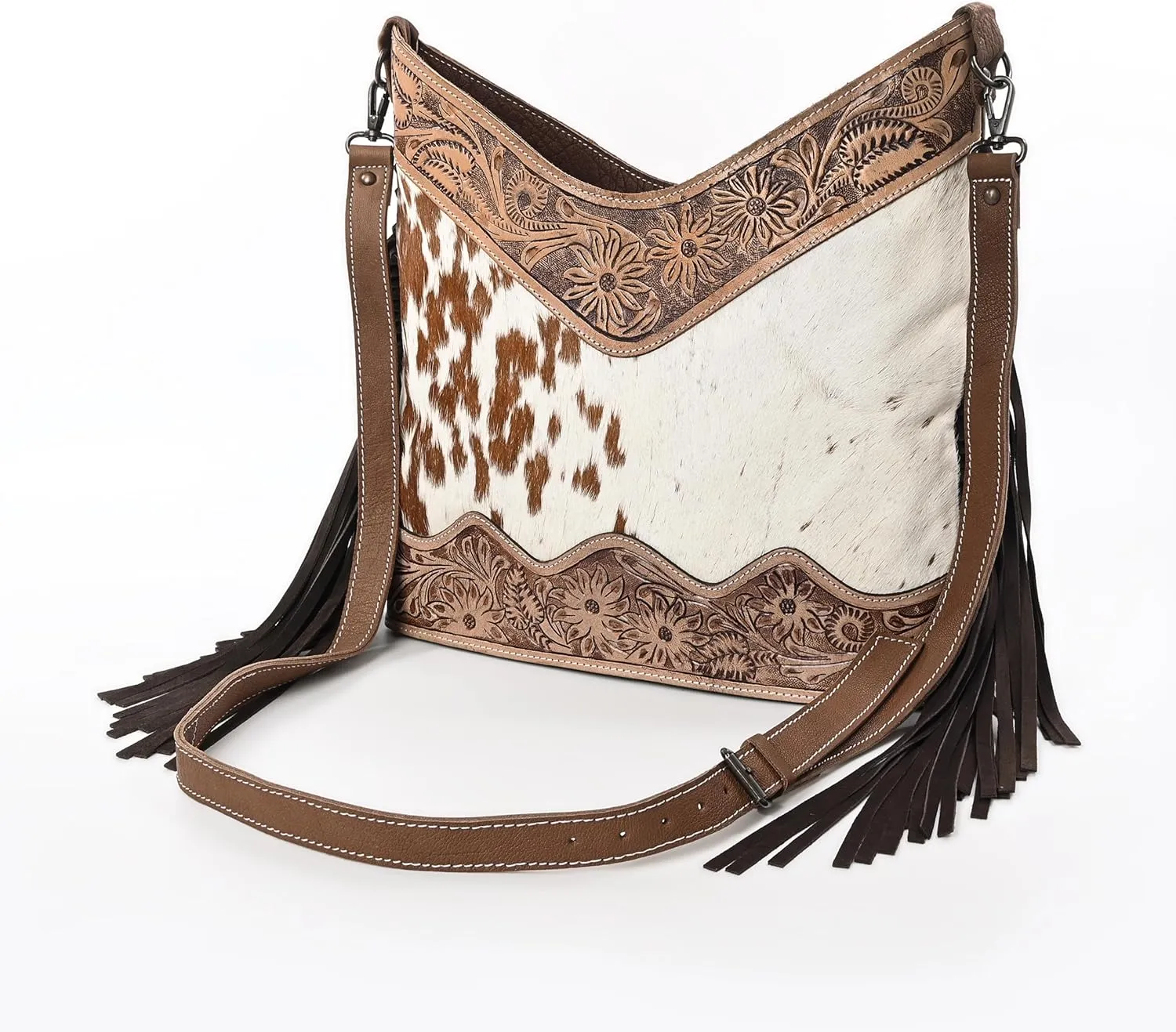 Leather Cross Body Bag Purse for Woman Sling Bag Cowhide Handmade Western Shoulder Bags With Adjustable Strap 12x14 in