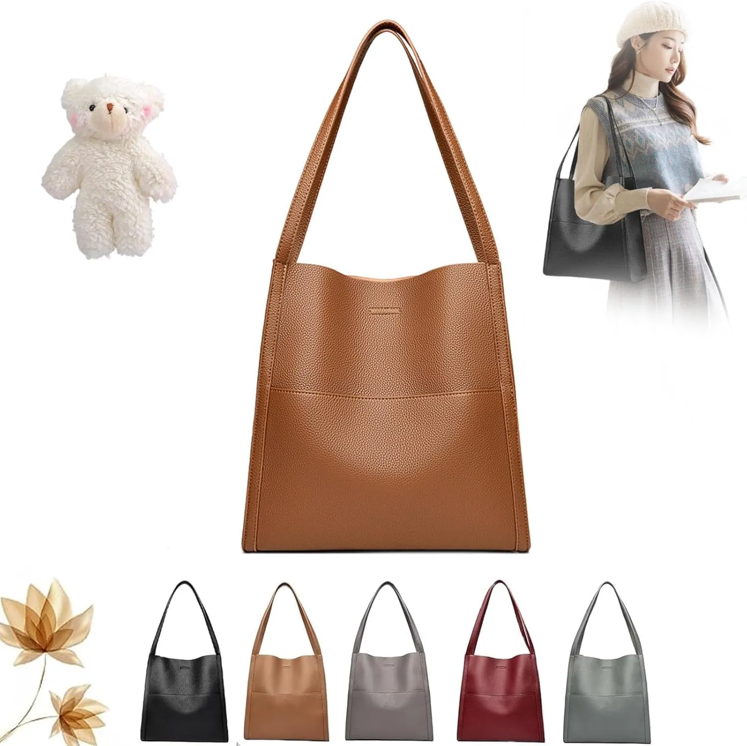 Leather Tote Bucket Bags Hobo Shoulder Bags Purse and Handbags for Women Trendy