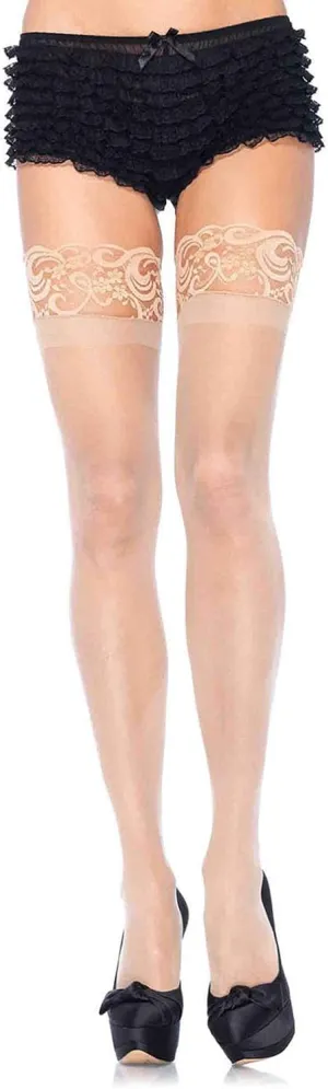 Leg Avenue Women's Sheer Spandex Thigh Highs with Stay-Up Silicone Lace Top