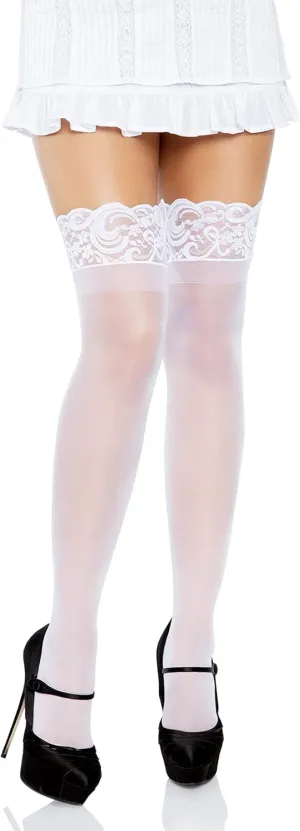 Leg Avenue Women's Sheer Spandex Thigh Highs with Stay-Up Silicone Lace Top