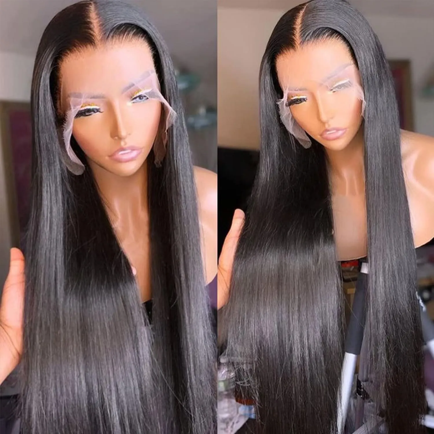 Lemoda 28Inch 13x6 SKINLIKE Real HD Lace Wigs 180% Density 12A Brazilian Straight Virgin Human Hair Lace Frontal Wigs Invisible 0.1mm Ultra-thin Frayed Ends Lace Front Wig Pre Plucked Tiny Knots