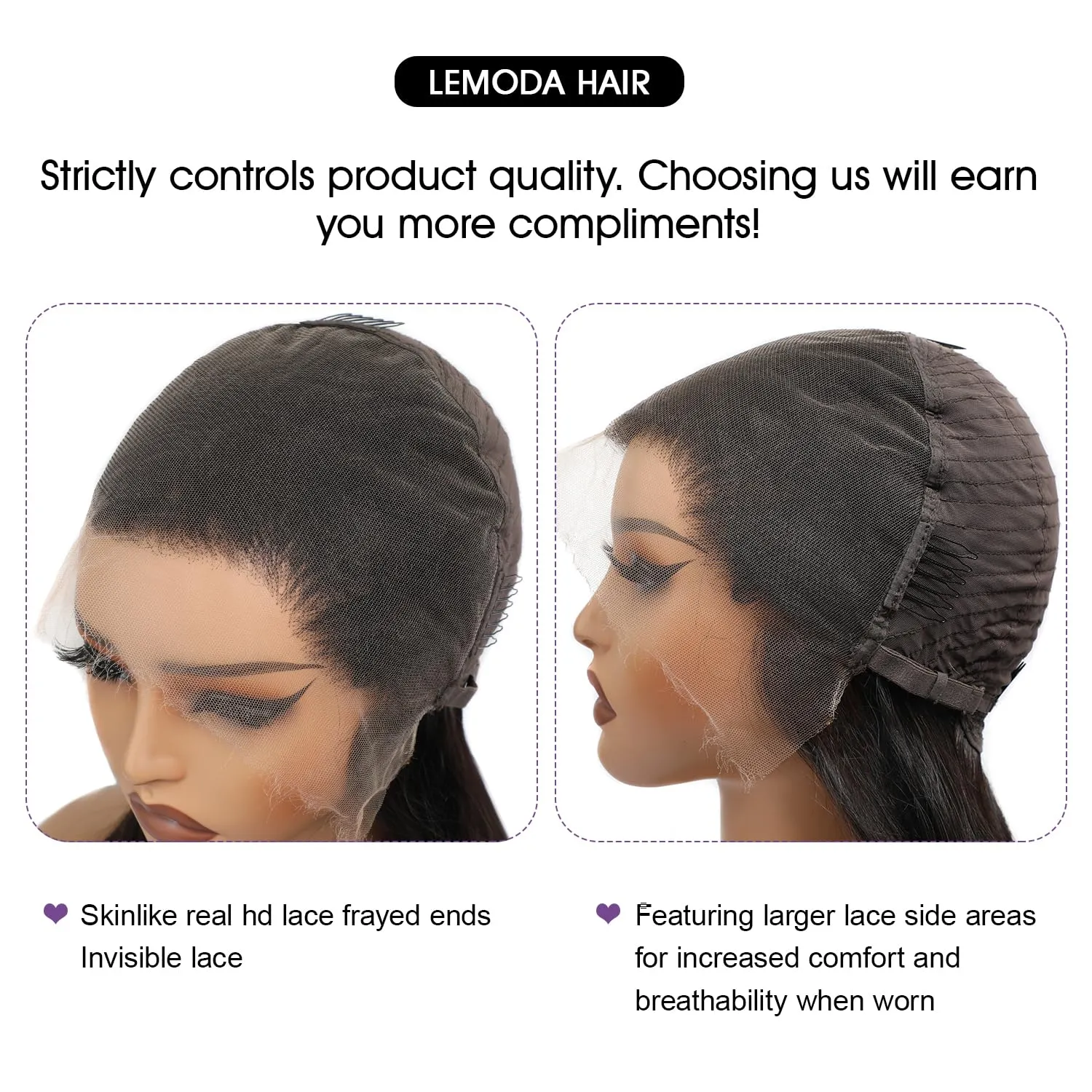 Lemoda Full 13x6 SKINLIKE Real HD Lace Frontal Wigs 32Inch 210% Density 15A Straight 13x6 Full Lace Frontal Virgin Human Hair Wigs Invisible 0.1mm Ultra-thin Knots Frayed Ends Lace Wig Natural Color