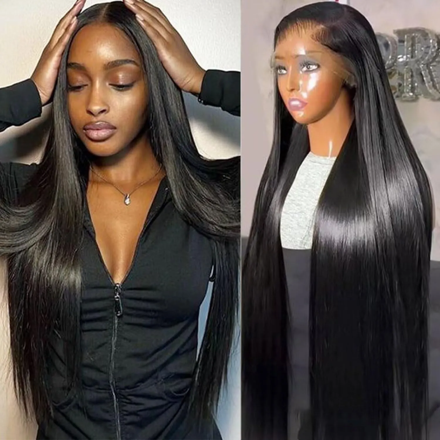 Lemoda Full 13x6 SKINLIKE Real HD Lace Frontal Wigs 32Inch 210% Density 15A Straight 13x6 Full Lace Frontal Virgin Human Hair Wigs Invisible 0.1mm Ultra-thin Knots Frayed Ends Lace Wig Natural Color