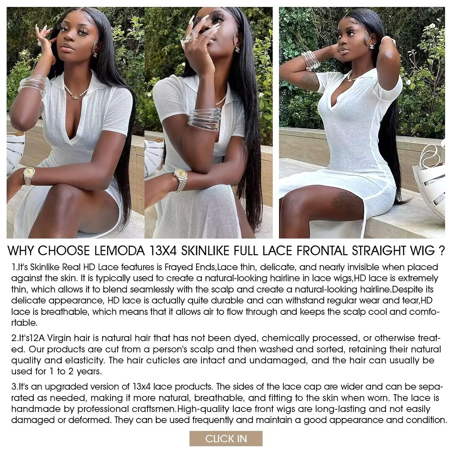 Lemoda SKINLIKE Real HD Lace Wigs 210% Density Straight 13x4 Full Lace Frontal Wigs 12A Brazilian Straight Virgin Human Hair Lace Front Wig Invisible 0.1mm Ultra-thin Frayed Ends Tiny Knots 26inch
