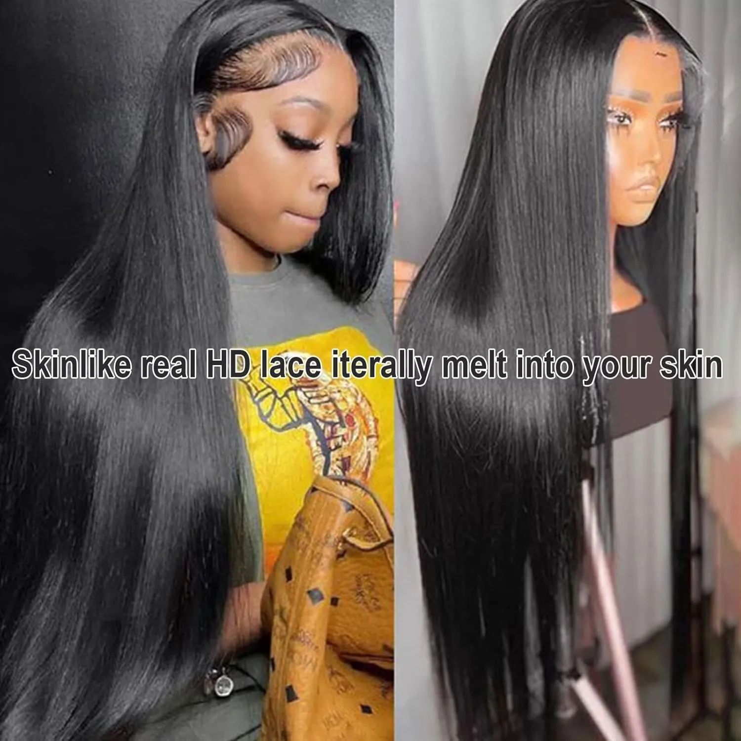 Lemoda SKINLIKE Real HD Lace Wigs 210% Density Straight 13x4 Full Lace Frontal Wigs 12A Brazilian Straight Virgin Human Hair Lace Front Wig Invisible 0.1mm Ultra-thin Frayed Ends Tiny Knots 26inch
