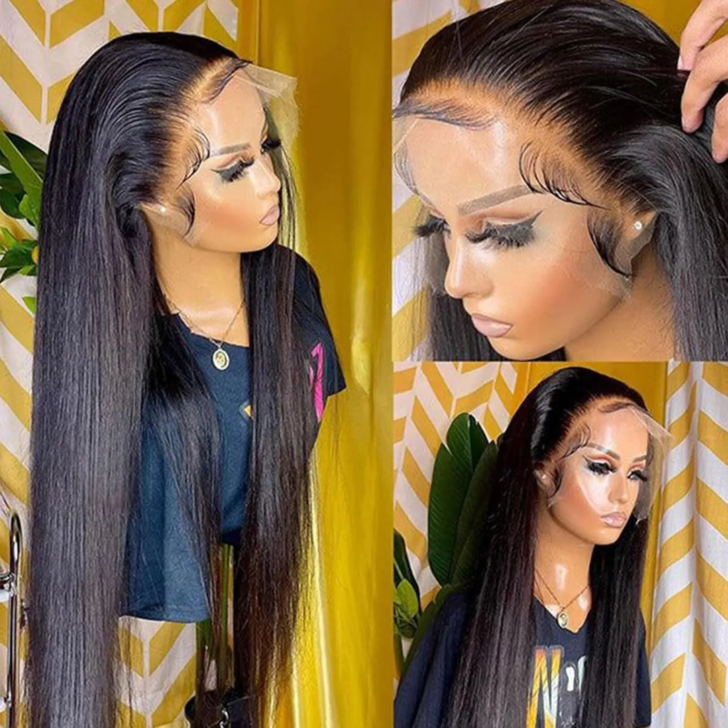 Lemoda SKINLIKE Real HD Lace Wigs 210% Density Straight 13x4 Full Lace Frontal Wigs 12A Brazilian Straight Virgin Human Hair Lace Front Wig Invisible 0.1mm Ultra-thin Frayed Ends Tiny Knots 26inch