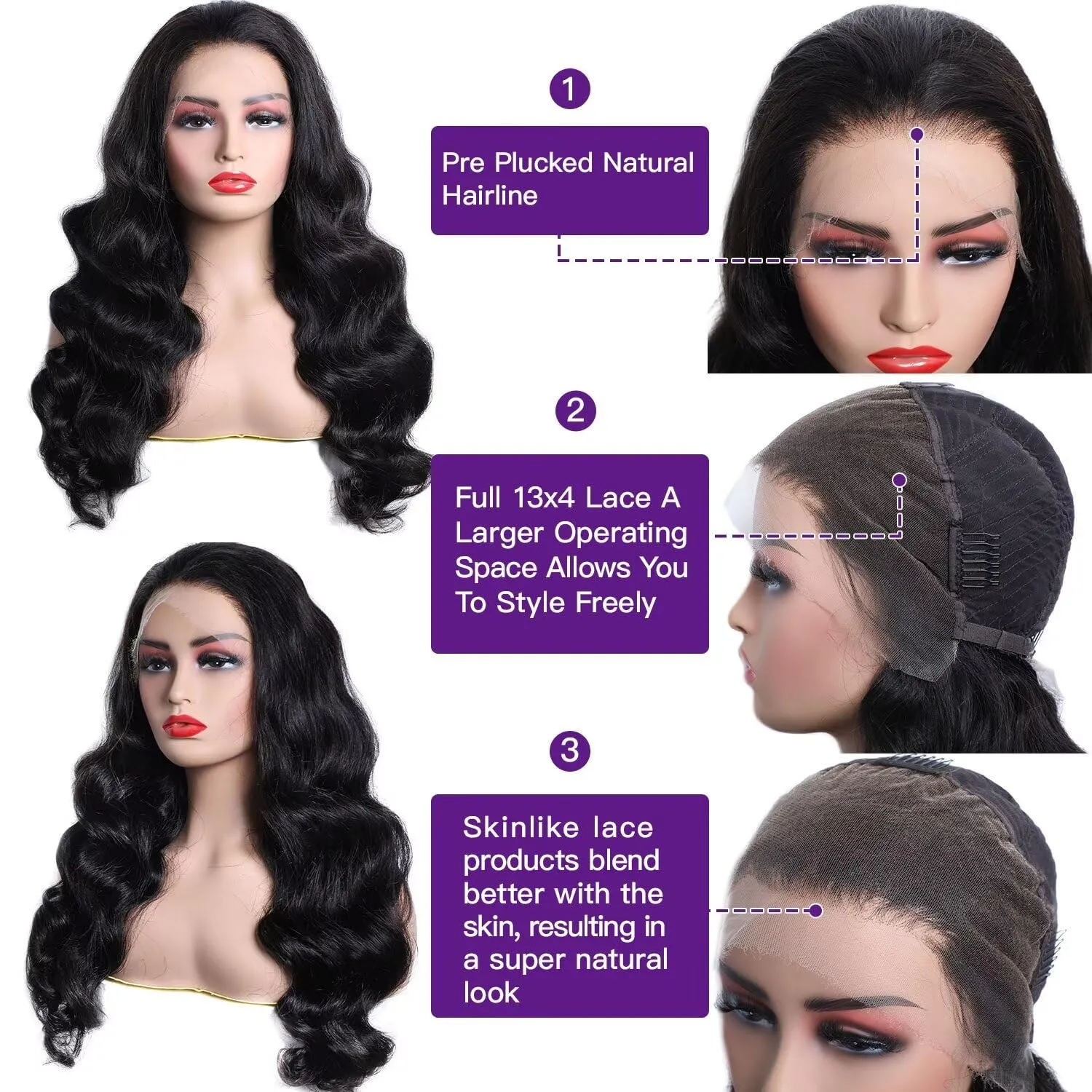 Lemoda SKINLIKE Real HD Lace Wigs Full 13x4 Lace Frontal Wigs Brazilian Body Wave Virgin Human Hair 12A Body Wave Frontal Wig Invisible 0.1mm Ultra-thin Frayed Ends Tiny Knots 24Inch