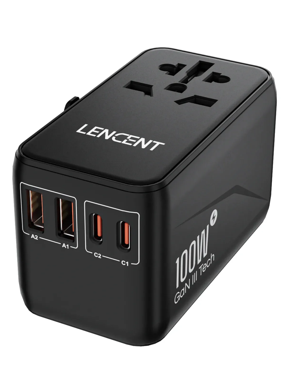 LENCENT 65W/100W GaN Universal Travel Adapter – Fast Charging USB & Type-C Plug for EU/US/UK/AU