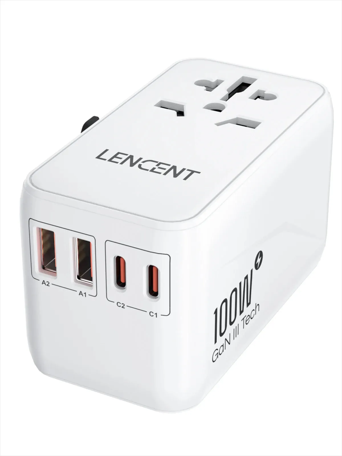 LENCENT 65W/100W GaN Universal Travel Adapter – Fast Charging USB & Type-C Plug for EU/US/UK/AU