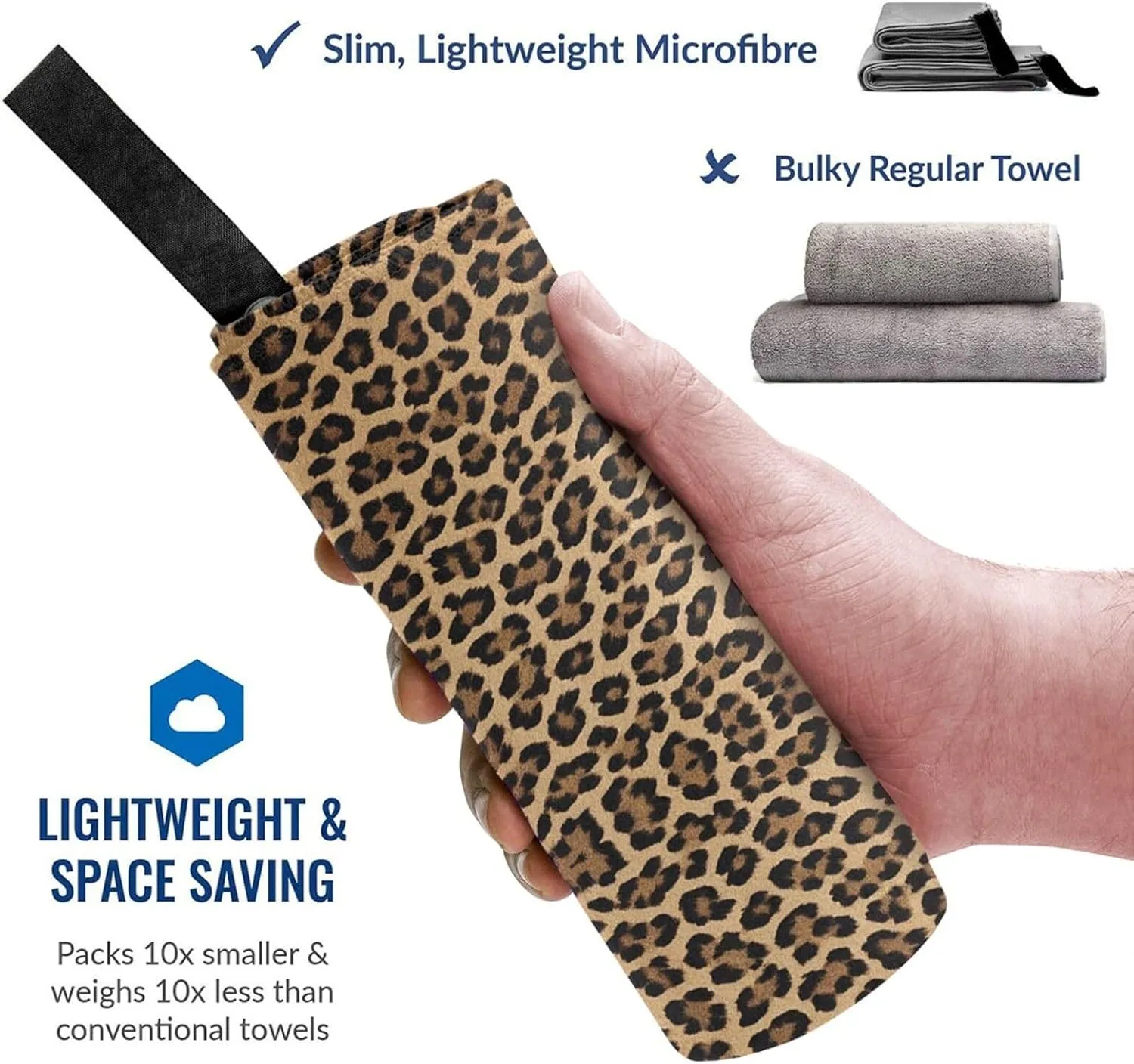 Leopard Print Premium Compact Microfiber Travel Towel-Featherlight & Quick Dry,Sand-Resistant Beach Towel for Swimming,Camping,Vacation Essentials with Carry Pouch