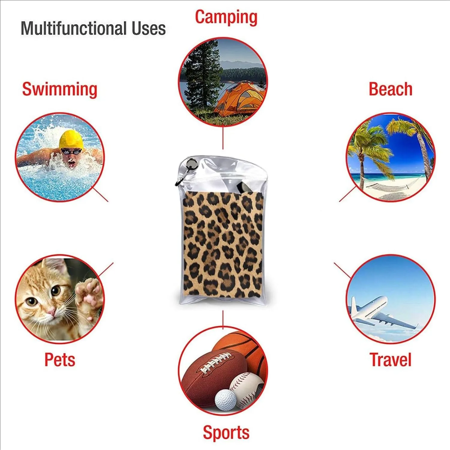 Leopard Print Premium Compact Microfiber Travel Towel-Featherlight & Quick Dry,Sand-Resistant Beach Towel for Swimming,Camping,Vacation Essentials with Carry Pouch